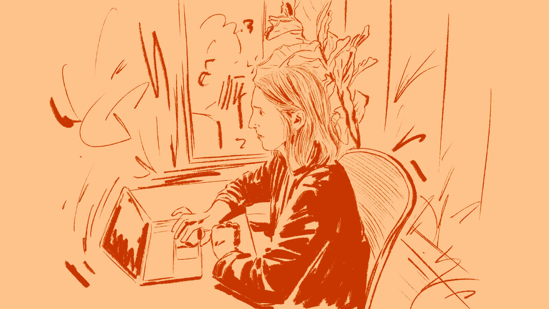 Isabelle Allard on computer by window